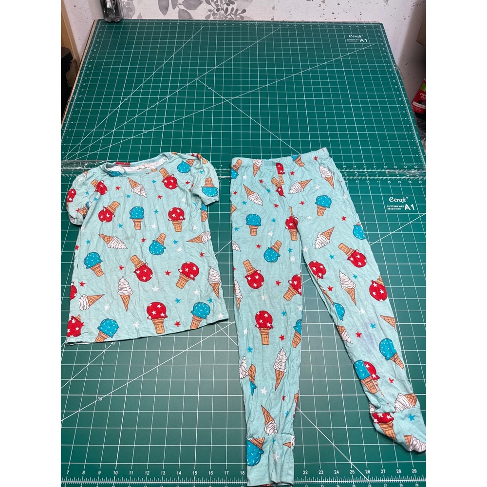 Posh Peanut Kids Ice Cream Cone Bamboo Viscose Pajama Set Blue Red 7Y-8Y
